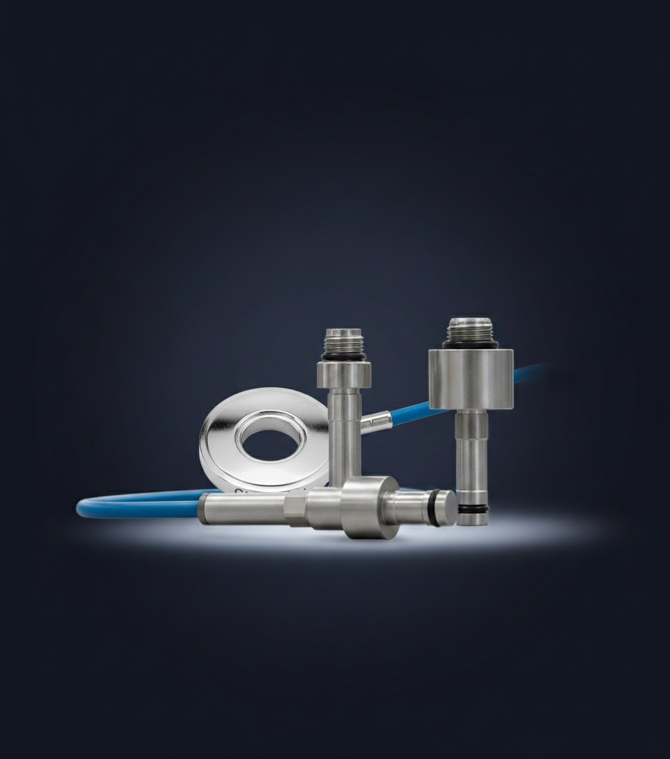 Coiled braided cable with metal connectors on dark background.