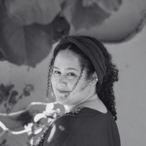 A photo in black and white of Ana Guerra the head of creative for Almaraya Studio