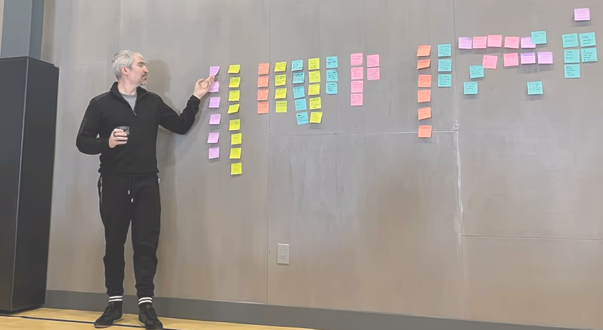Ralph Gootee, CTO of Tigereye, presenting in front of a post-it-covered wall