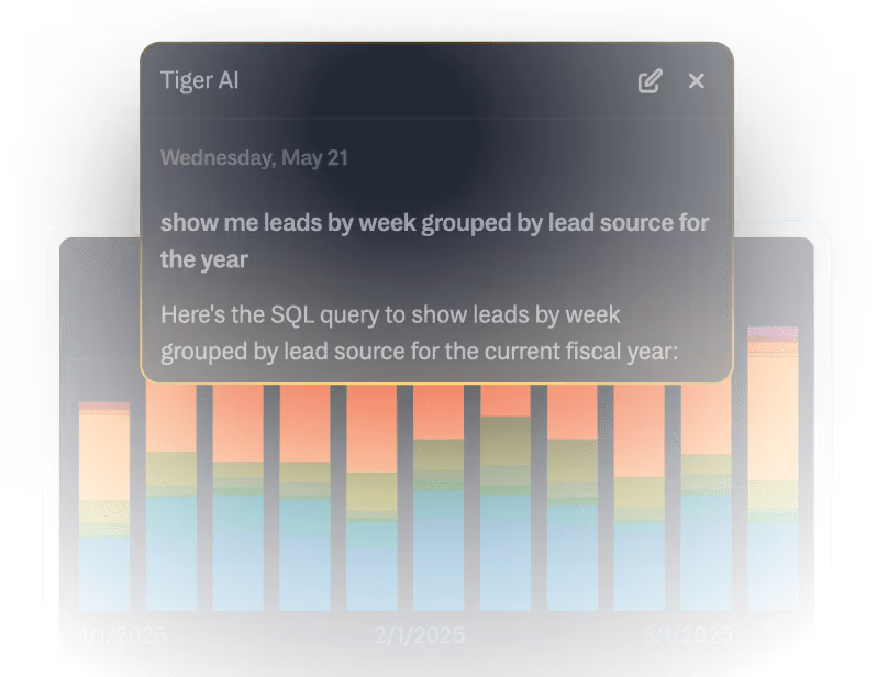 Build powerful reports and dashboards by describing them.
