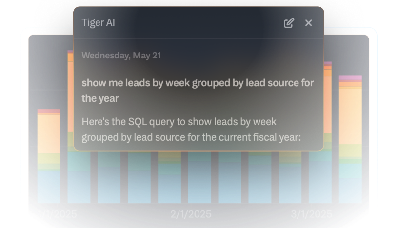 Build powerful reports and dashboards by describing them.
