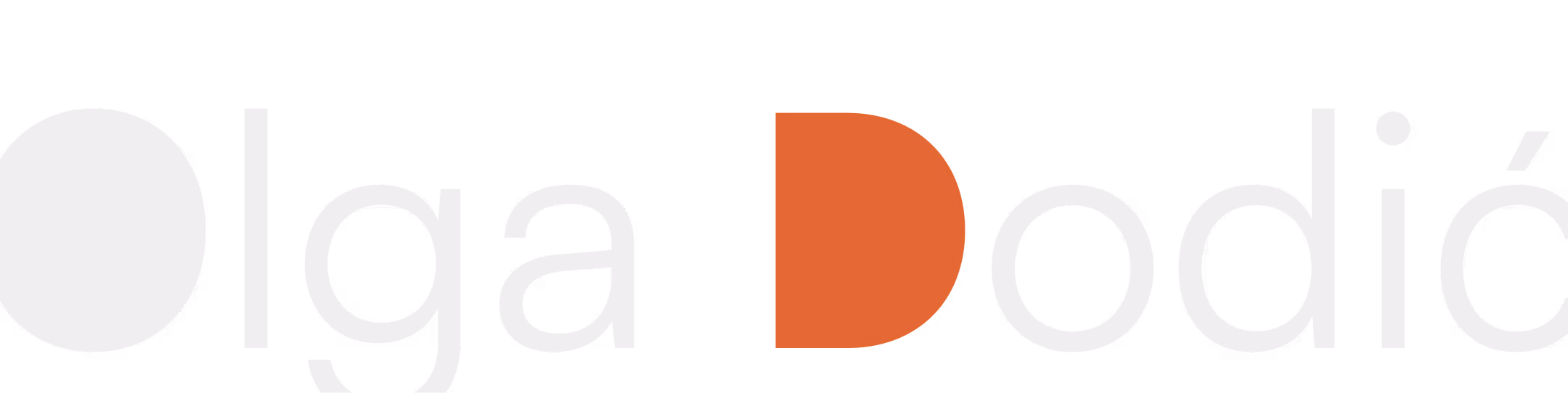 Logo with the text 'Olga Dodić' featuring a gray circle and a half orange circle as design elements.