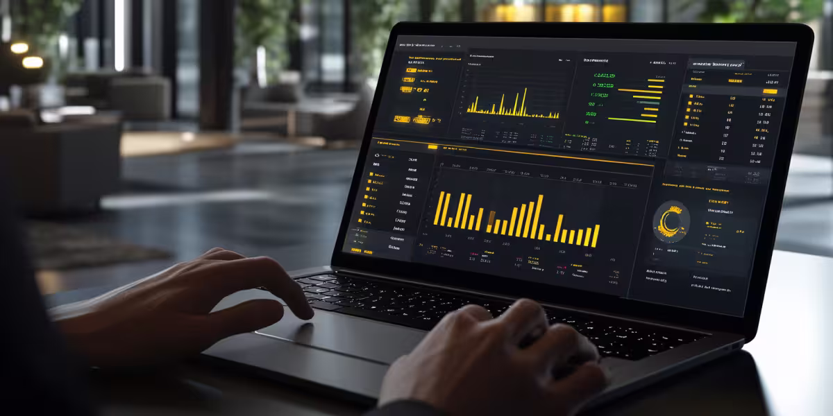 Großformatiger Bildschirm mit Performance-Daten – Strategisches KPI-Monitoring und Reporting