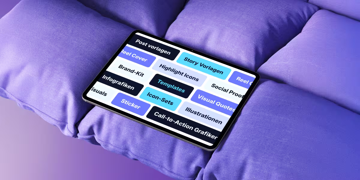 Tablet Mockup: Social Media Collateral wie Sticker, Vorlagen und Event-Promos für Markenkonsistenz