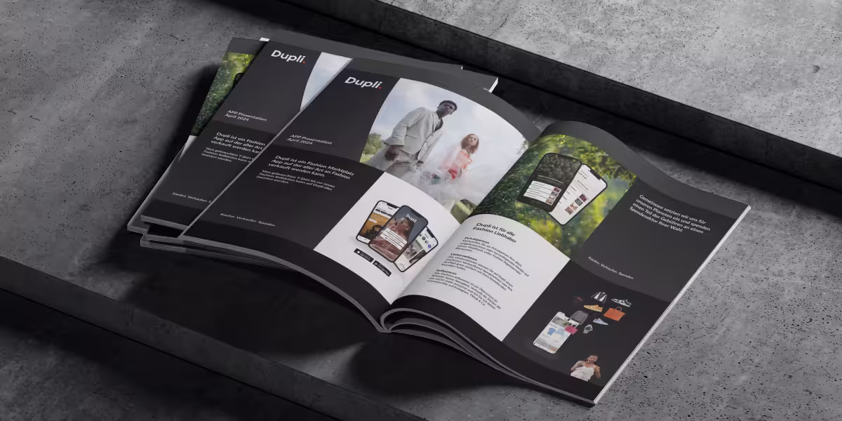 Aufgeschlagener Produktkatalog: Modernes Broschüren-Design für digitale und gedruckte Verkaufsunterlagen