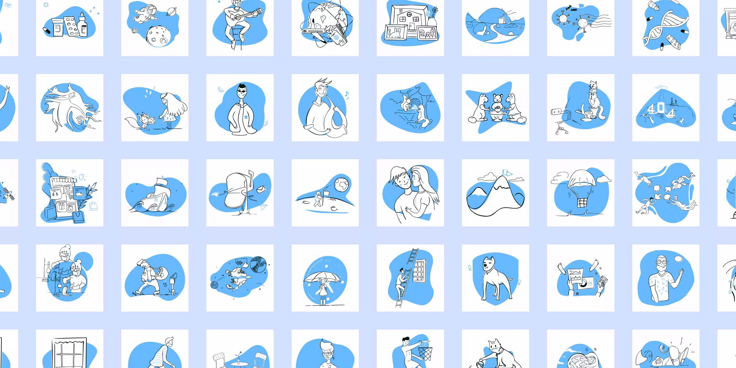 Raster mit blauen Icons: Entwicklung von Icon Sets für Mobile Apps und Web-Interfaces