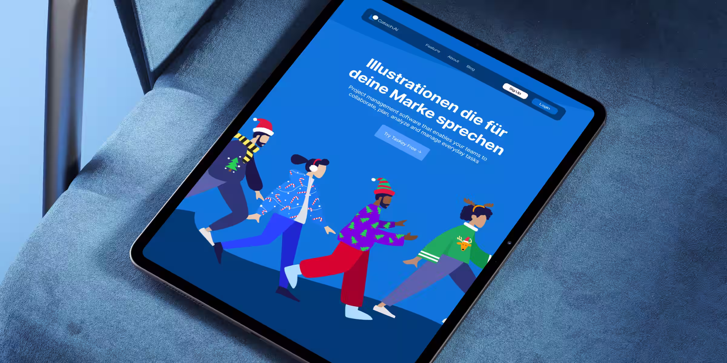 Tablet Mockup: Custom Website Illustrationen und Storytelling-Elemente