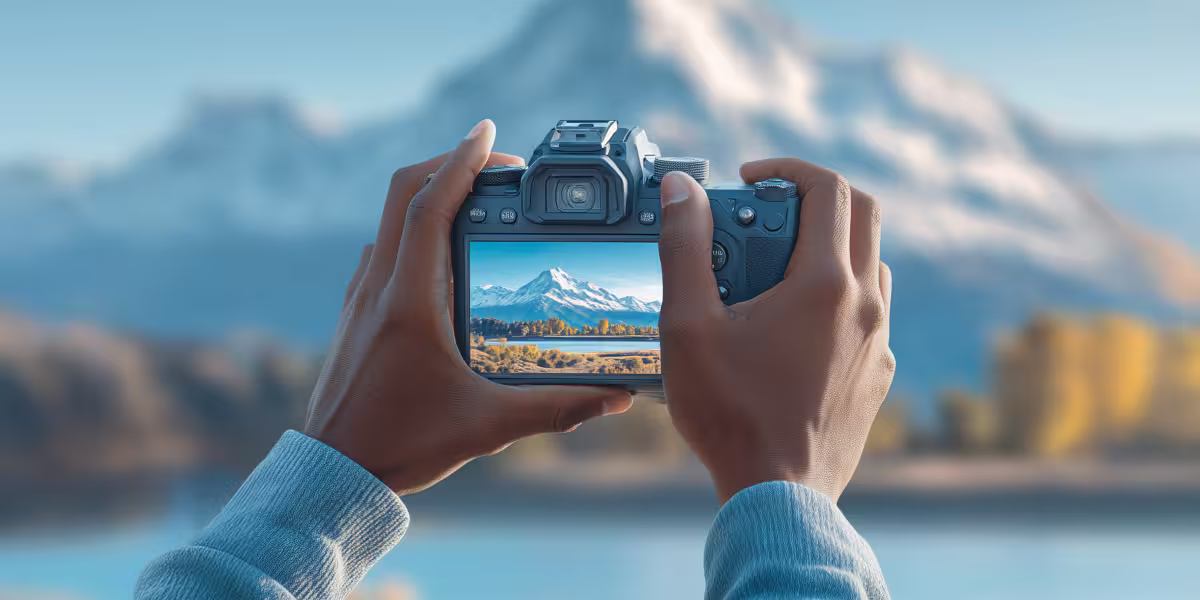 Hände halten DSLR Kamera: Post-Produktion und Color Grading für Corporate Videos