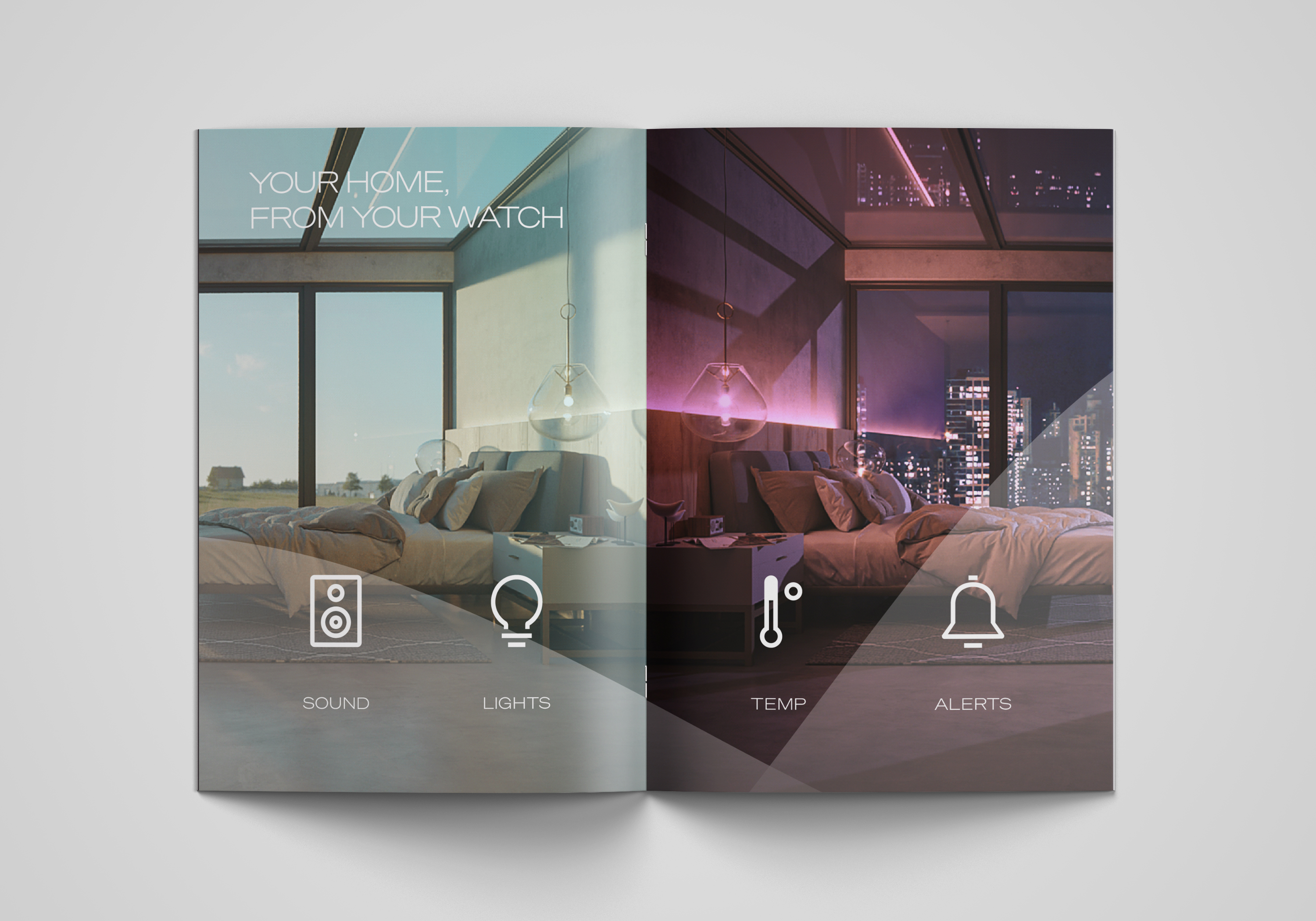 Relm brand brochure spread showing the awake phase versus the asleep phase