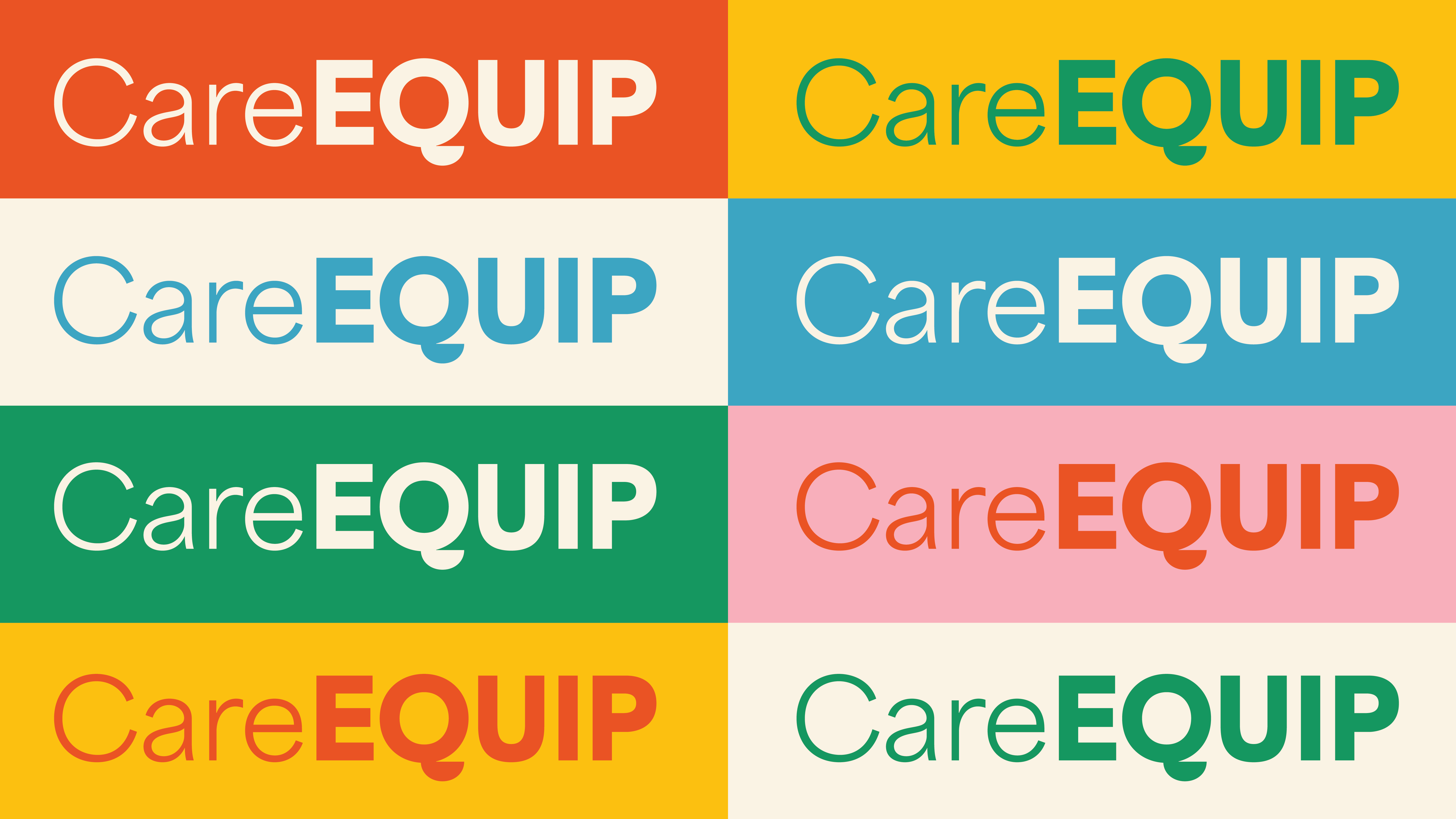CareEQUIP logo applied info the many brand color combinations. 