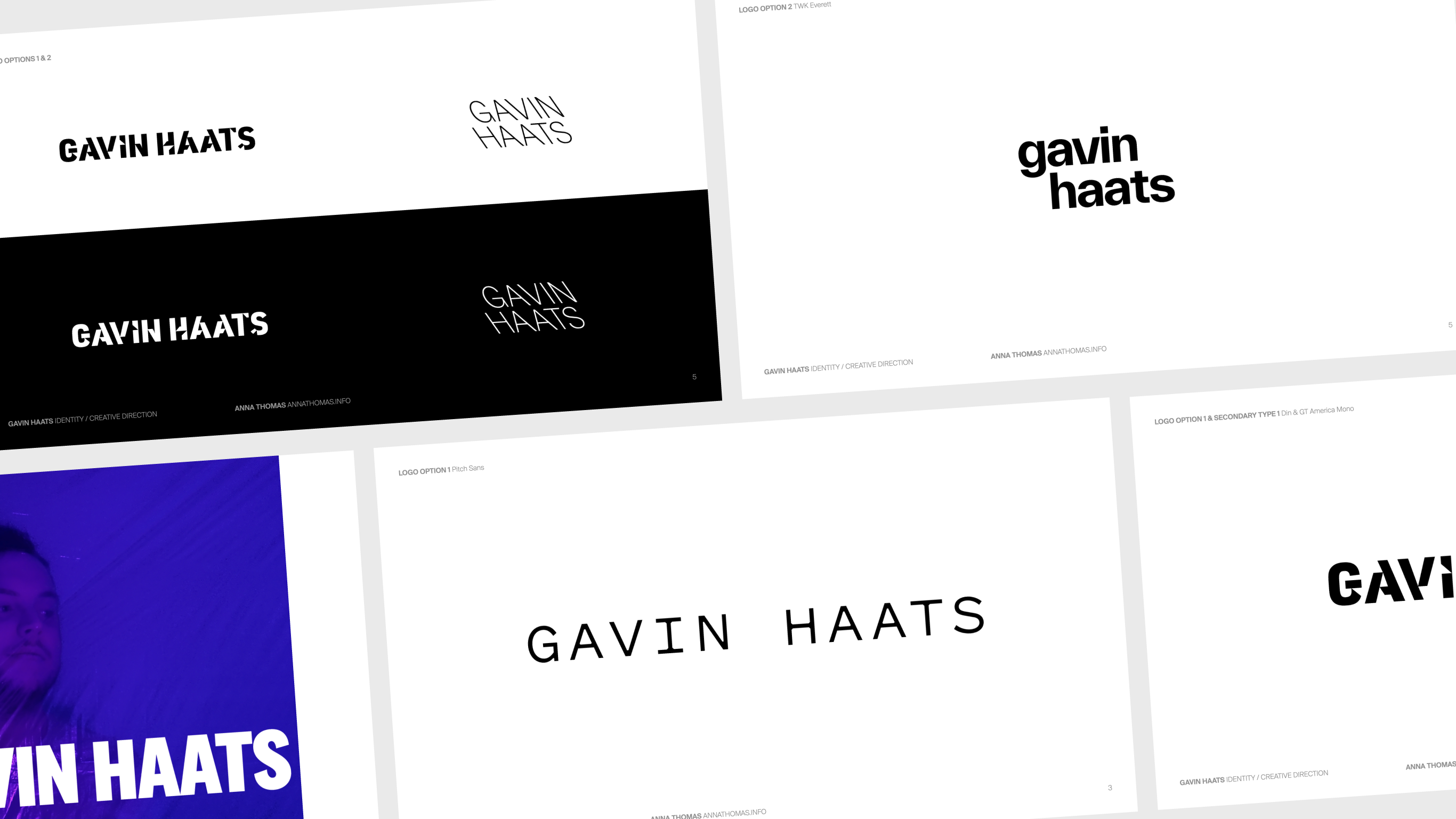 Preliminary ideas for the Gavin Haats logo from project presentations. 