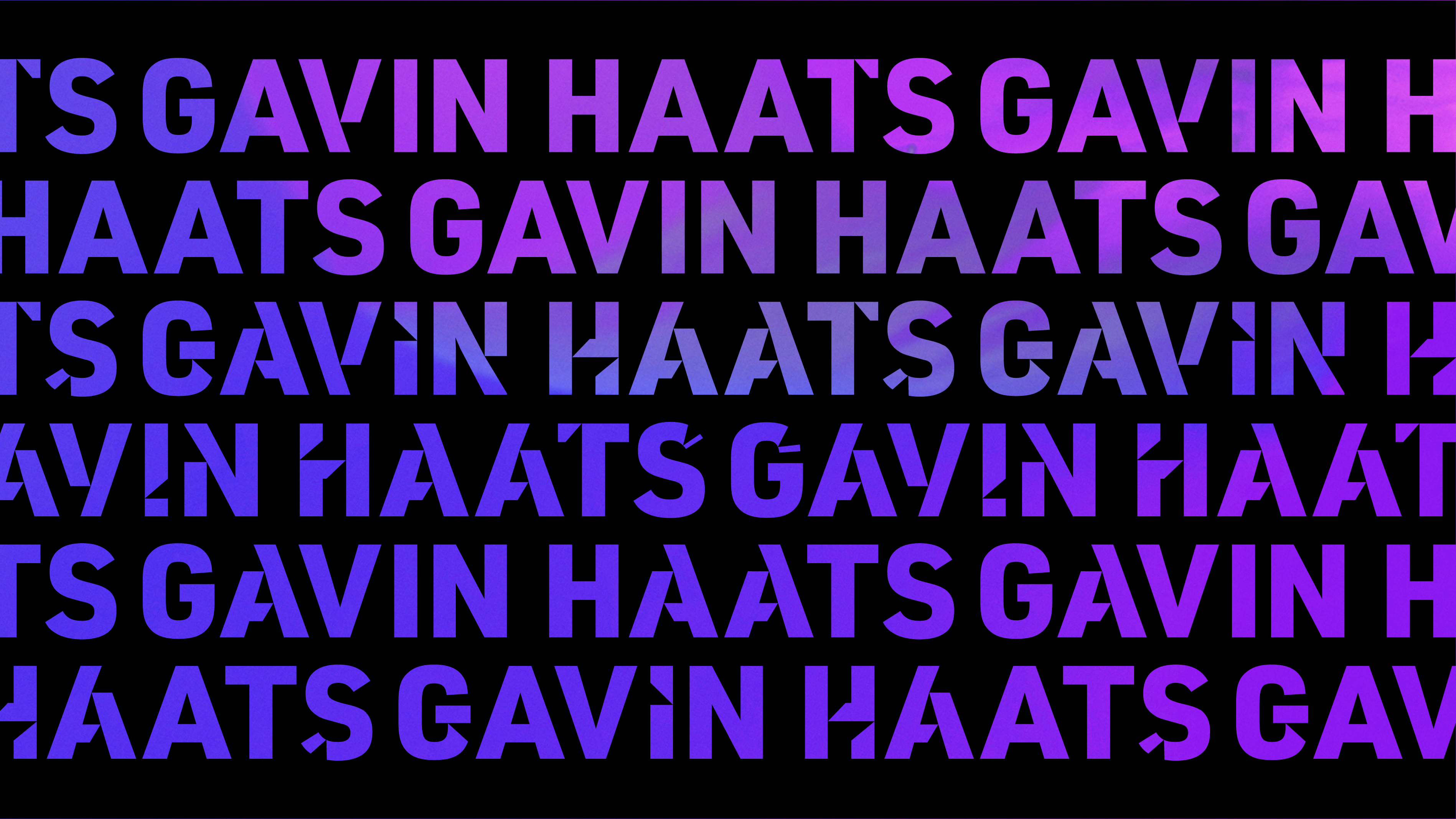The different versions of Gavin's logo repeated into a pattern and set on a black background to reveal a multicolored abstract image below.