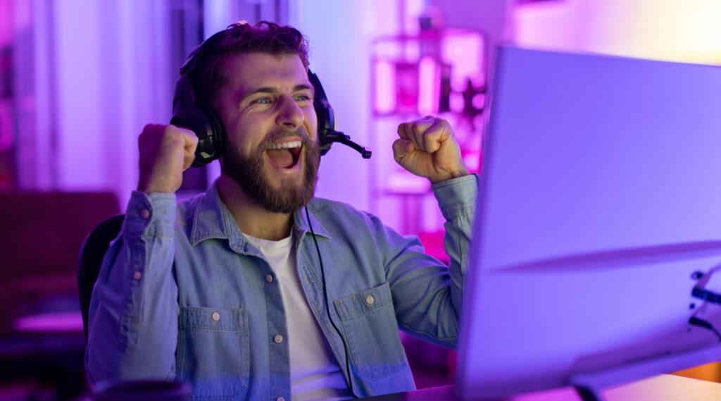 Streamer celebrating a big win during a live session
