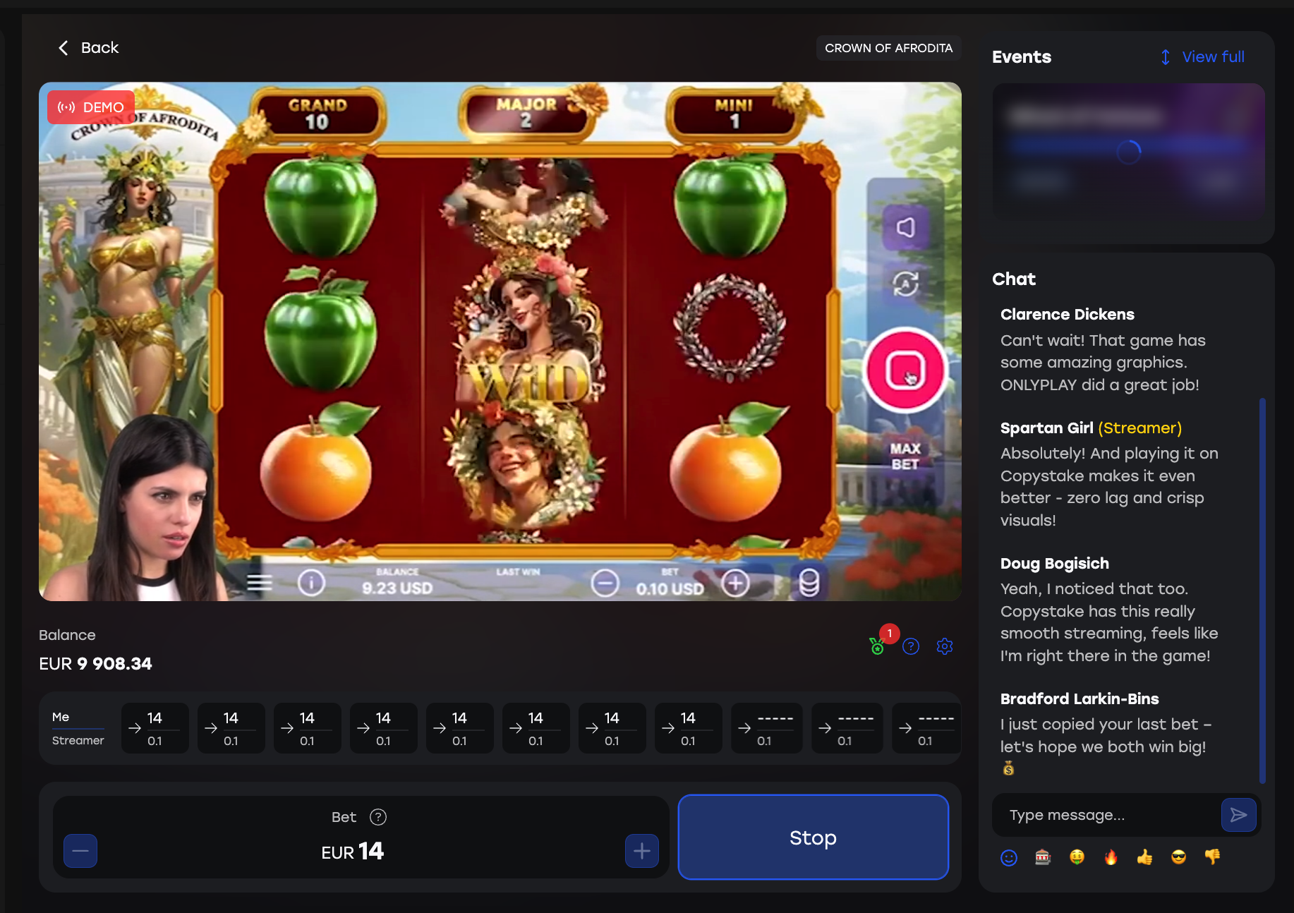 Streaming session in CopyStake 