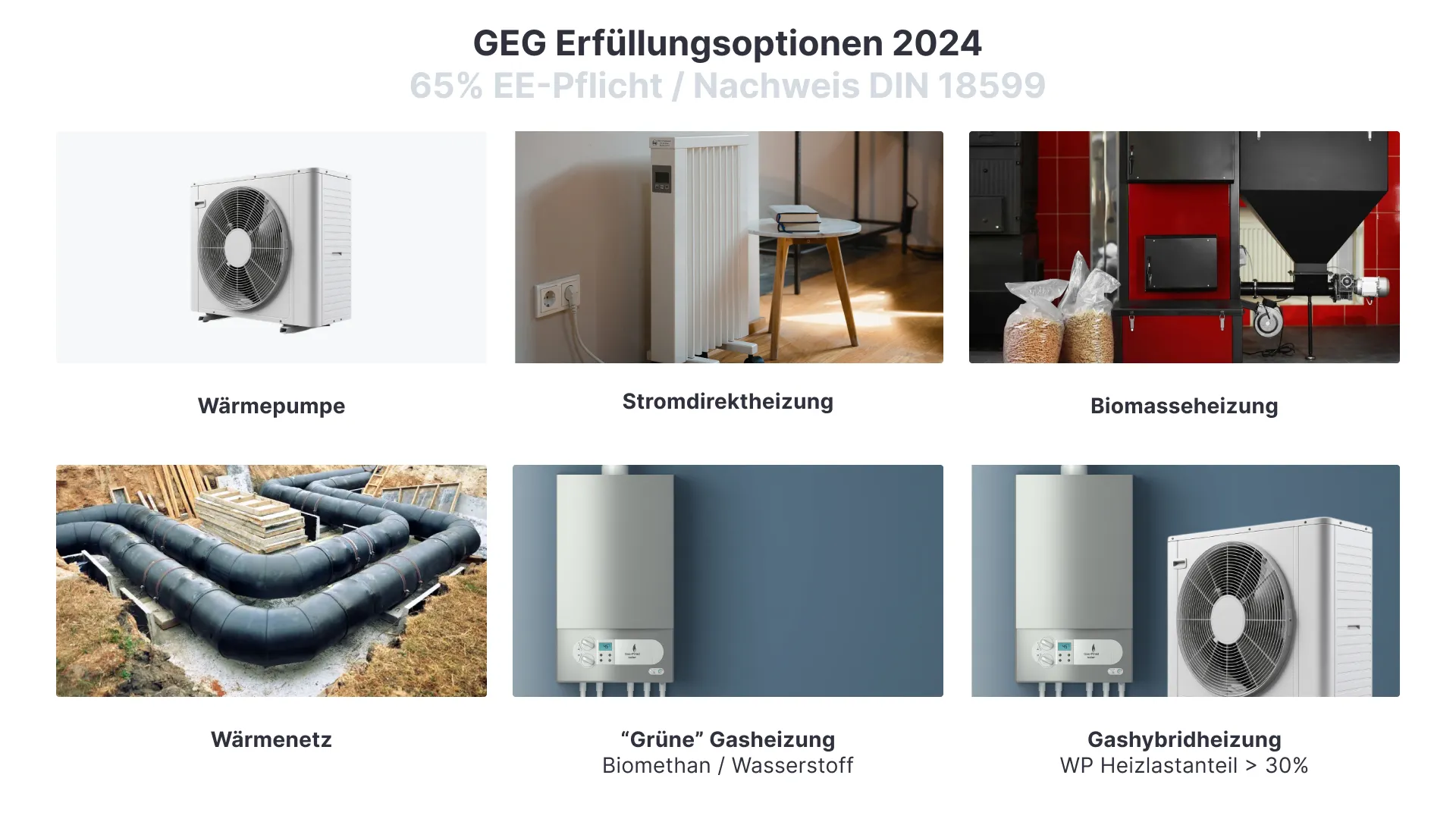 GEG Heizungsgesetzt 2024 Optionen und zugelassene Heizungen