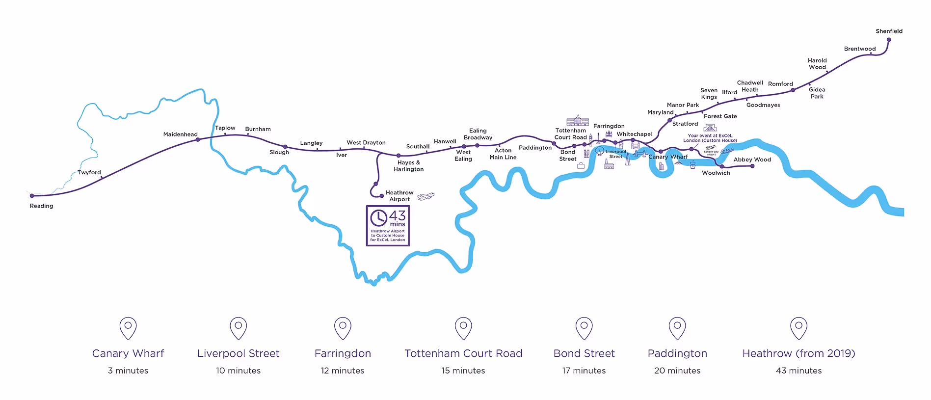 Tube map showing Elizabeth line