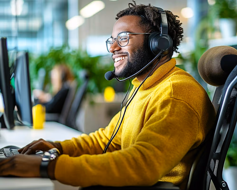 Person with headset on working in operations