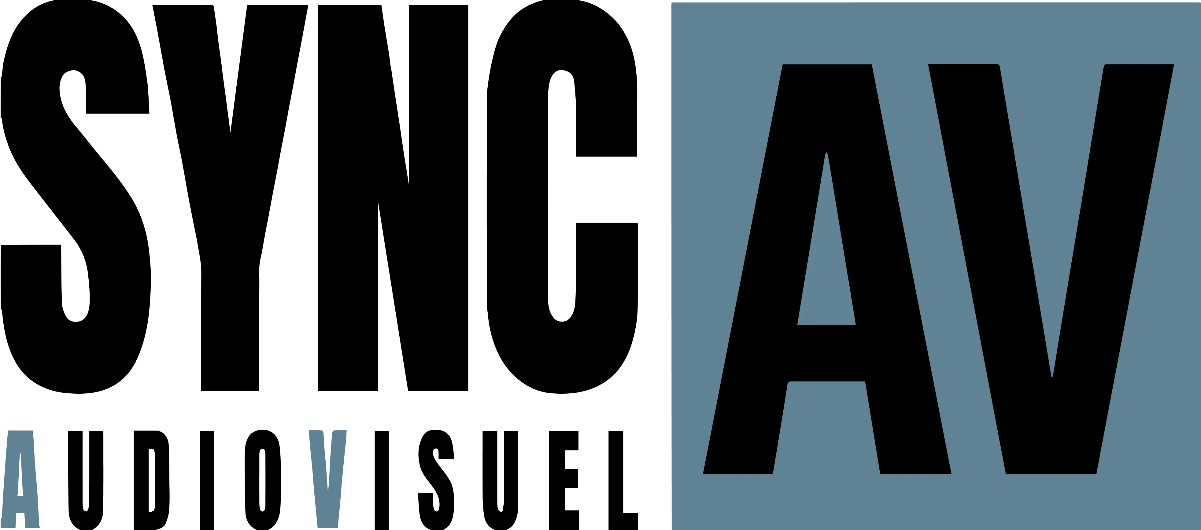 Logo "SYNC AUDIOVISUEL" avec texte noir et fond gris-bleu