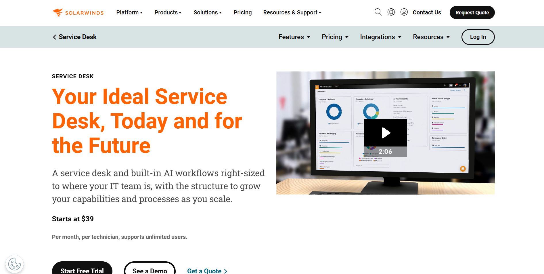 SolarWinds service desk Homepage