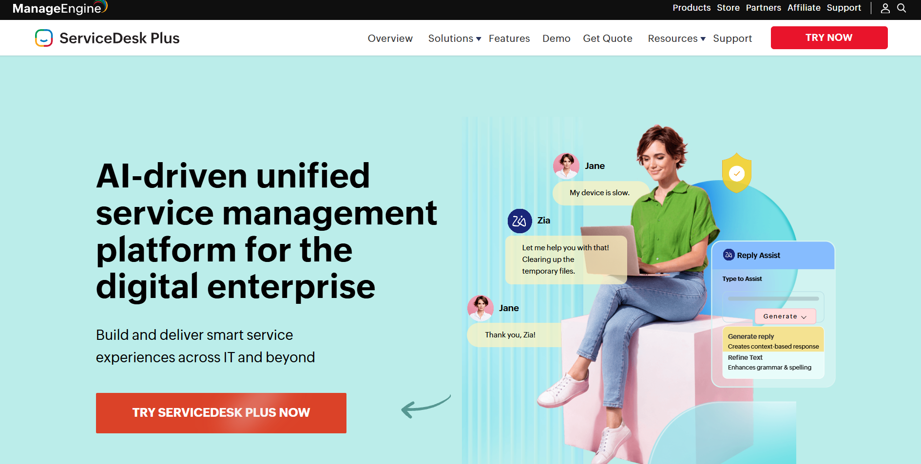 ManageEngine ServiceDesk Plus Homepage