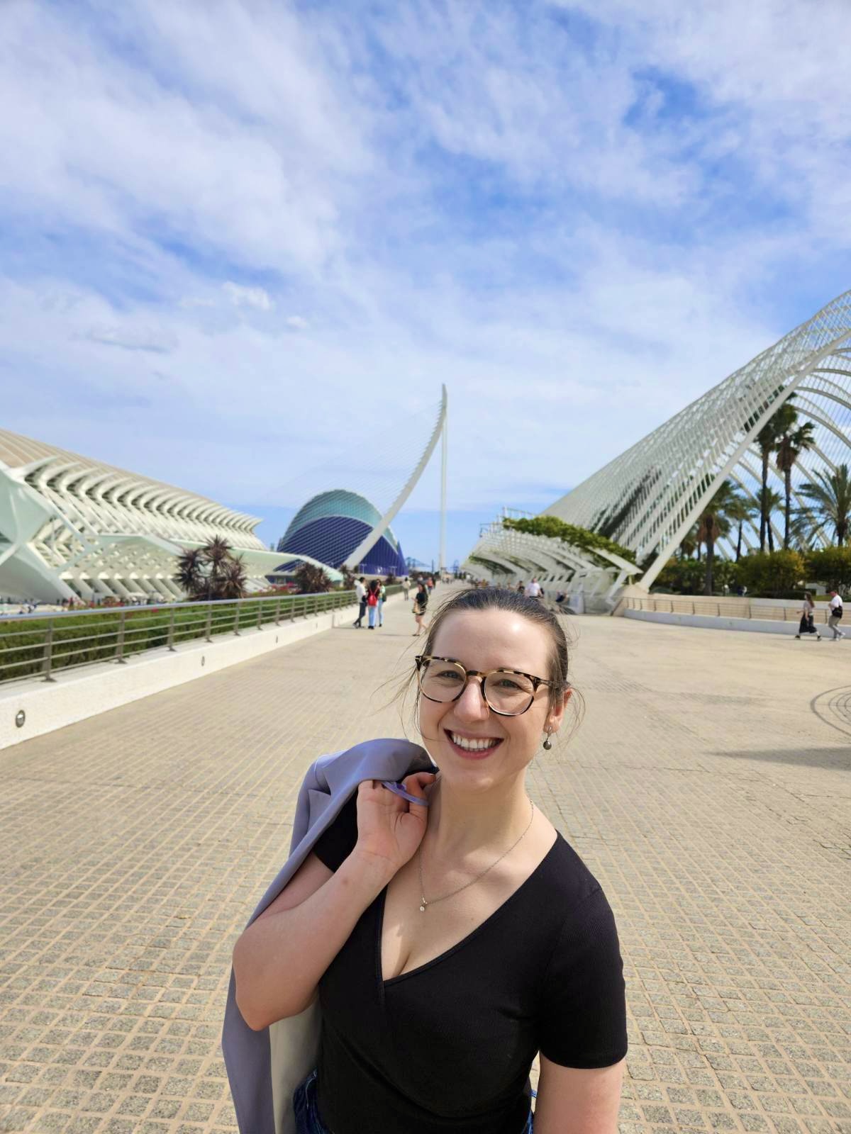 Mari-Alina Timoshchuk in Valencia Spain walking at the city of arts and sciences