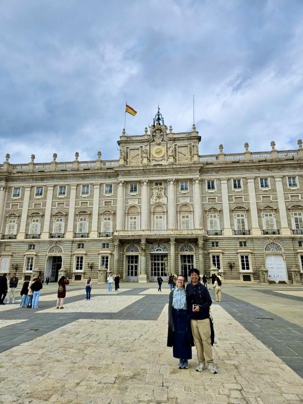 Mari-Alina Timoshchuk and Cassidy Sung in front of the Spanish Palace in Madrid Spain