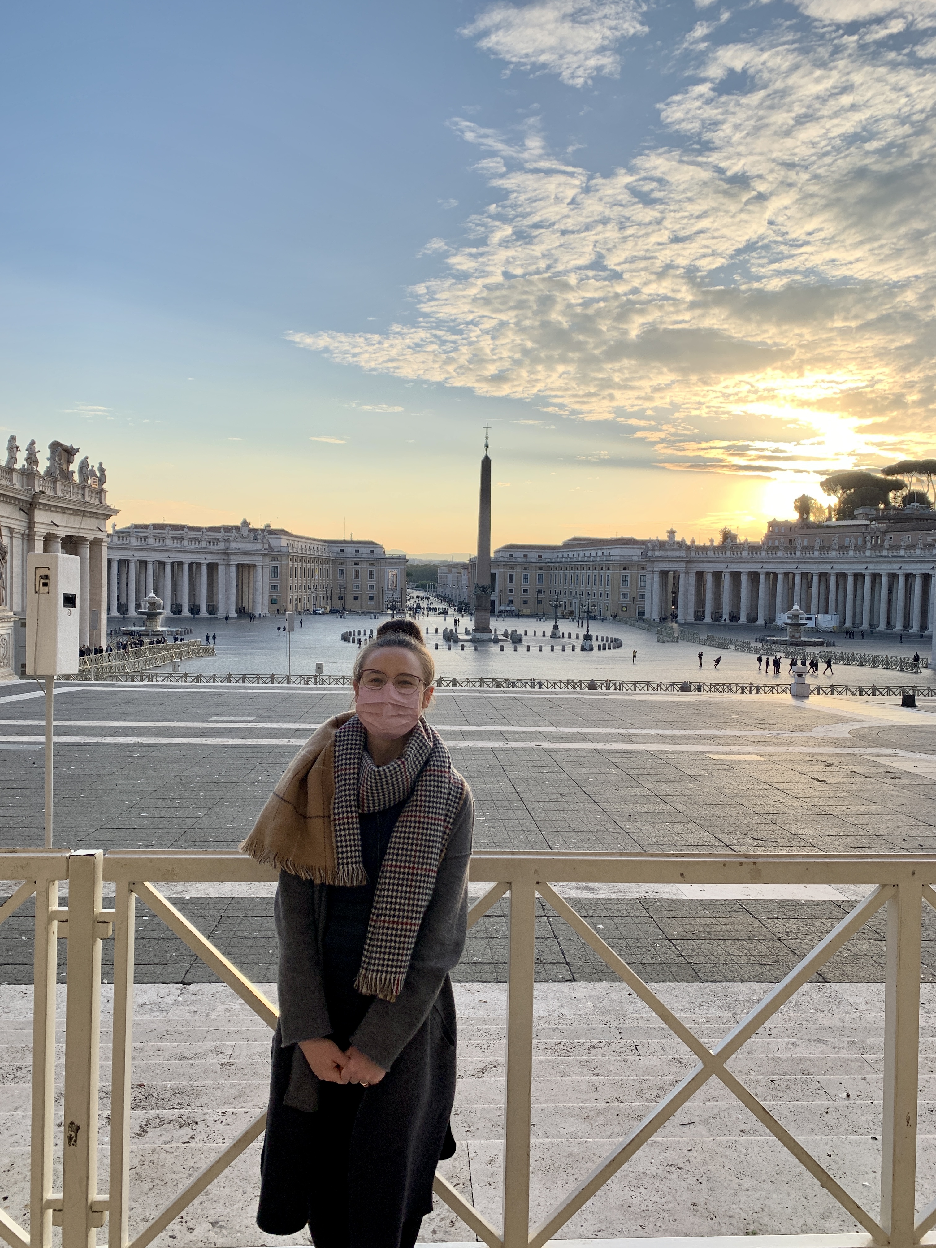 Mari-Alina Timoshchuk at Saint Peter's Basilica in Rome in the morning