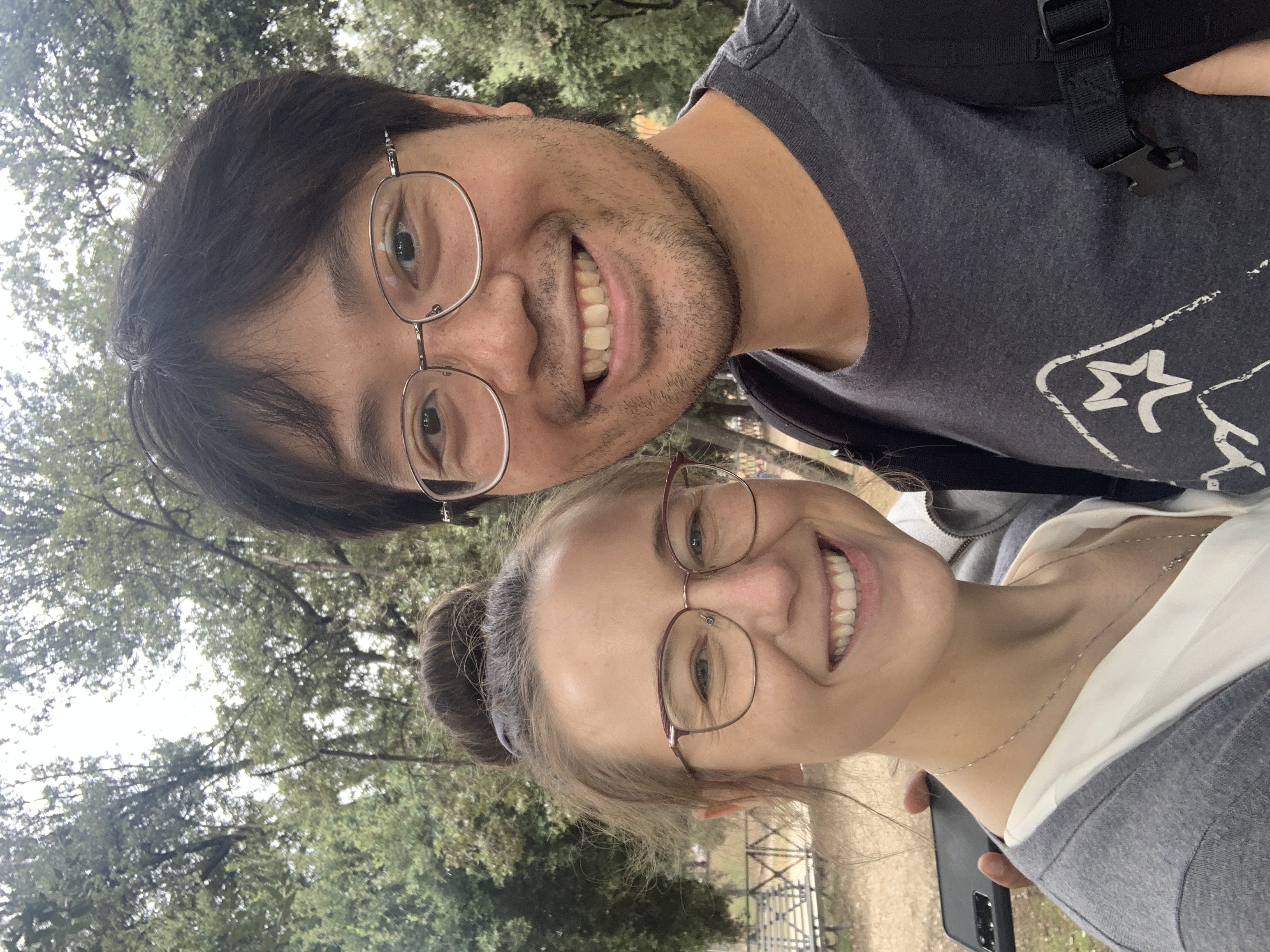 Mari-Alina Timoshchuk and Cassidy Sung taking a selfie and smiling in Rome with a park in the background