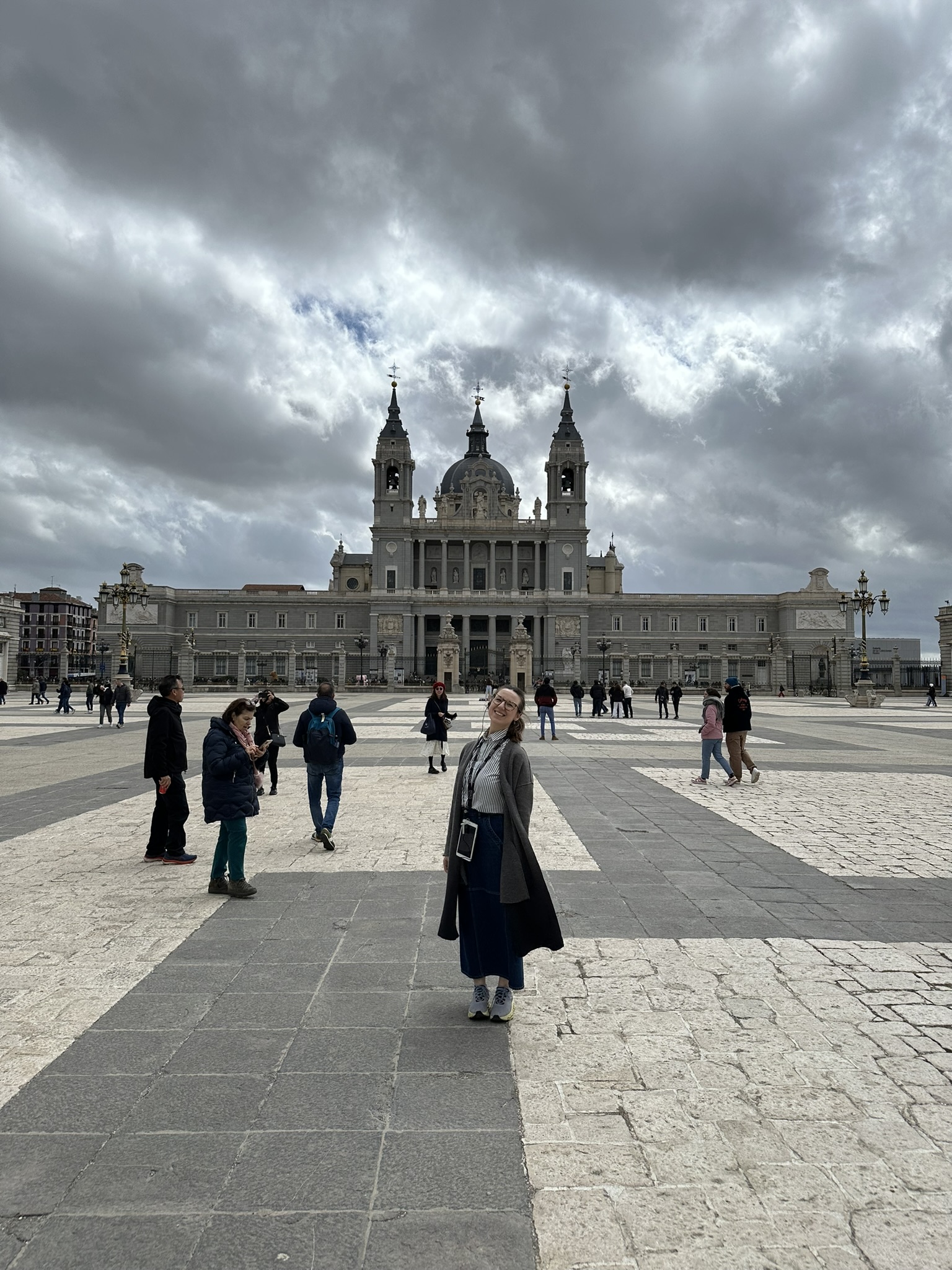 Mari-Alina Timoshchuk in front of the Spanish Palace in Madrid Spain