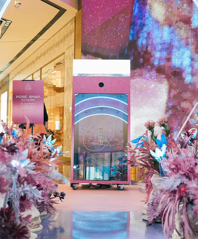 3CE store launch AI photo booth Malaysia pink space theme beauty technology