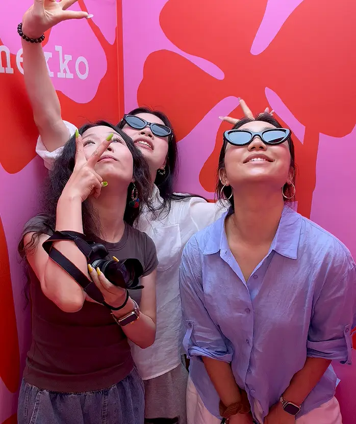 Marimekko Field of Flowers pop-up high-angle photobooth, powered by Instamedia IN:Frame™, for interactive event activities.