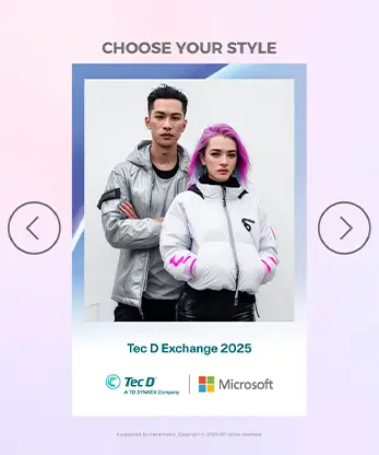 Microsoft Tec D AI character results displaying Anime Marvel Techwear Pixar styled avatars Malaysia tech conference