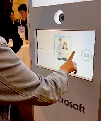 Microsoft AI character photo booth branded experience with custom wrapping tech conference Malaysia