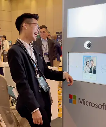 Microsoft AI photo booth activation at Tec D Exchange 2025 featuring stylized character transformation technology