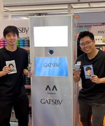 Gatsby AI hairstyle photobooth exterior setup Malaysia men grooming event