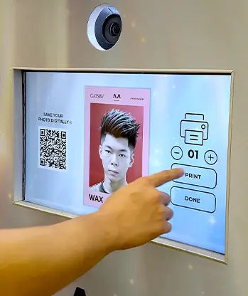 Gatsby AI photobooth product selection interface hairstyle Malaysia