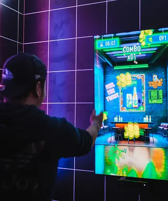 Tiger Soju motion tracking booth guests playing slicing game Malaysia