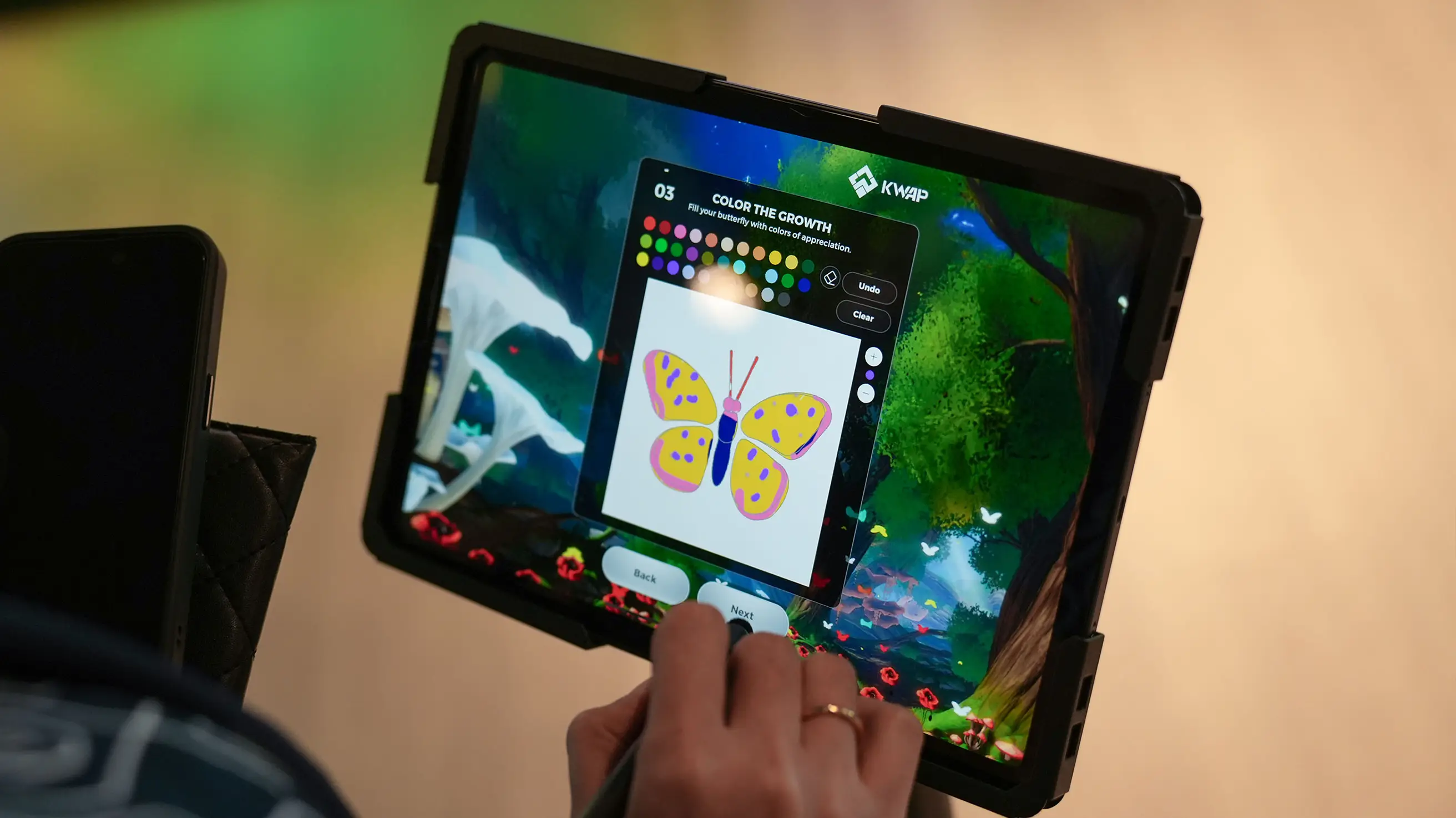 Mobile screens showing Leica custom interactive quiz interface, powered by Instamedia IMX Engine™ for brand activation events.