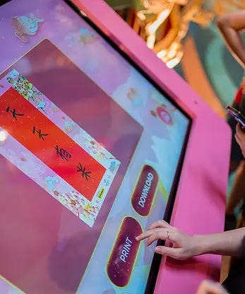 Mid Valley digital calligraphy kiosk touchscreen interface showing traditional Chinese New Year greeting selection Malaysia