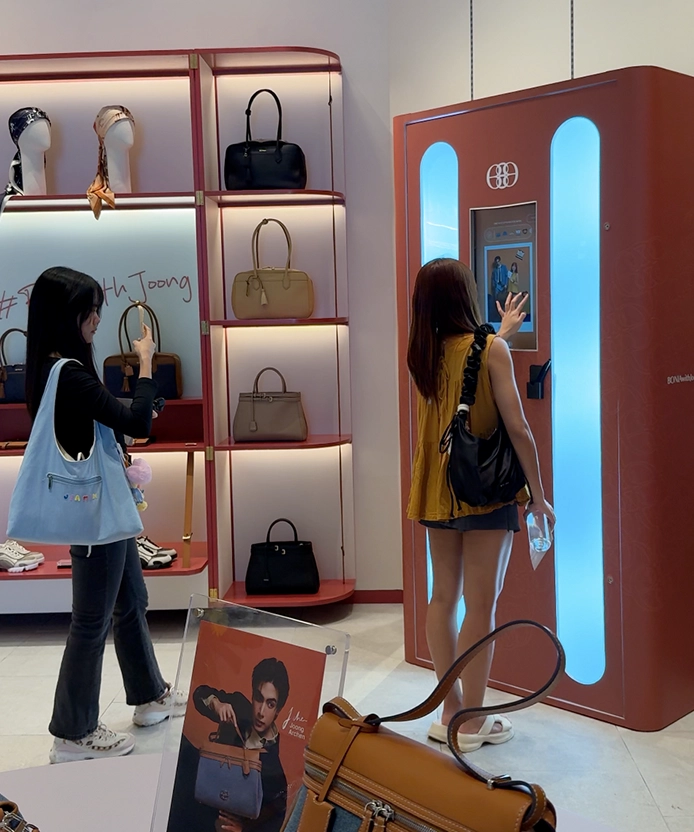 Custom booth structure BONIA grand opening luxury retail