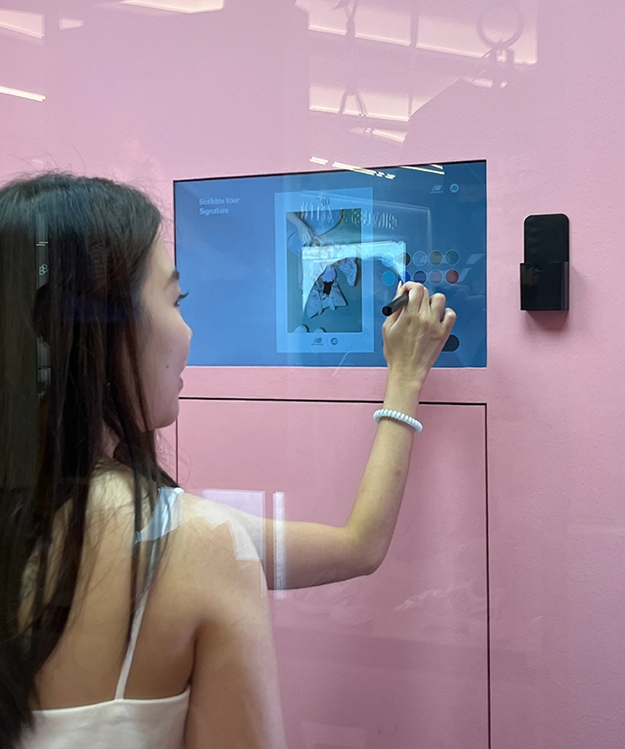 Overhead flat-lay capture New Balance 740 photobooth activation