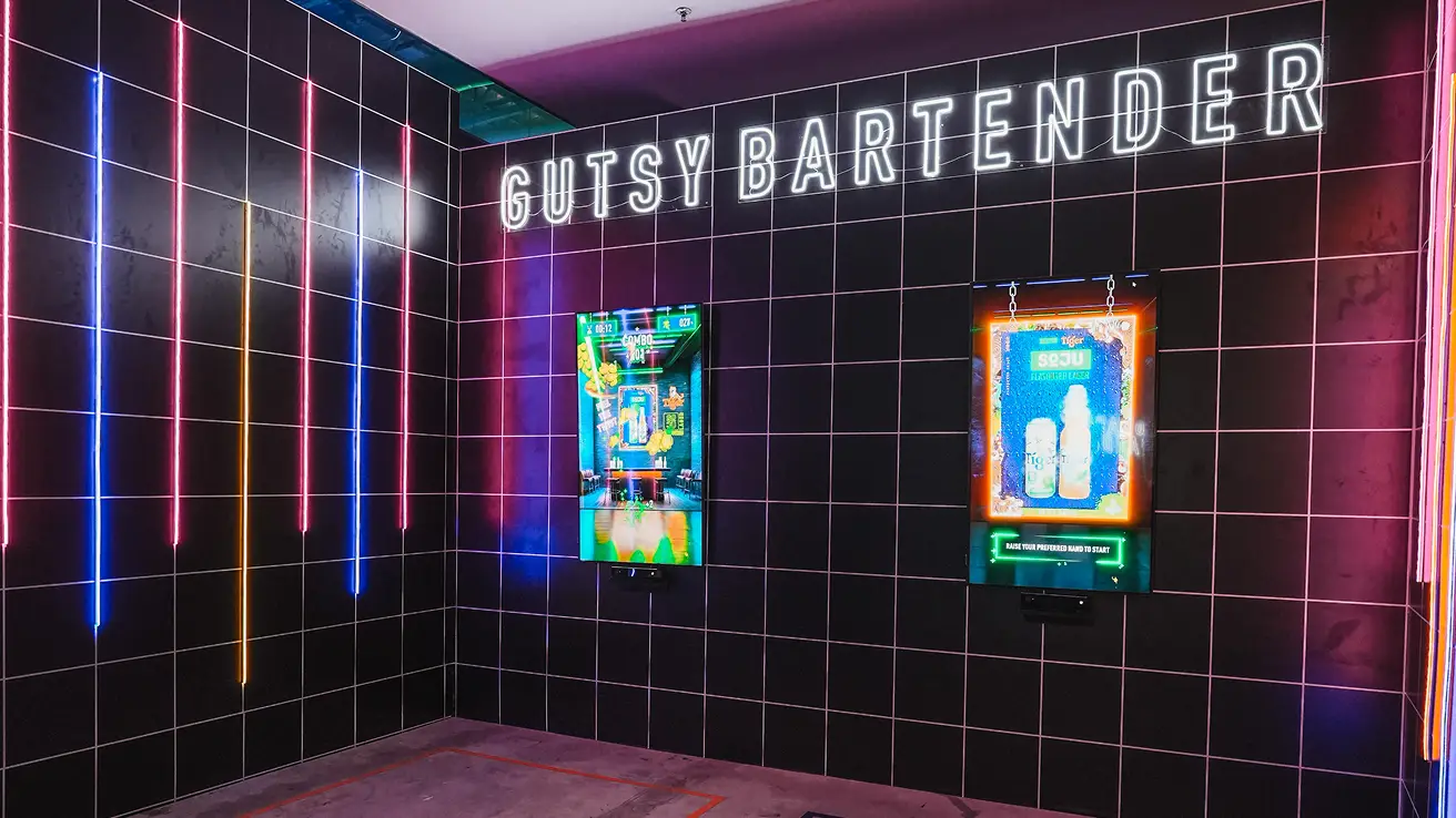 Mobile screens showing Leica custom interactive quiz interface, powered by Instamedia IMX Engine™ for brand activation events.