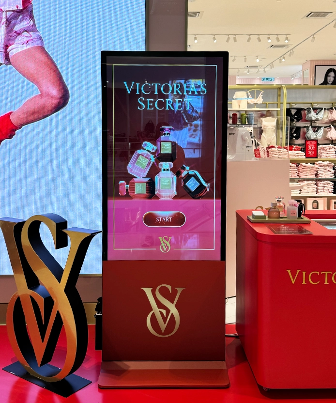 Victoria's Secret interactive fragrance kiosk with start screen at the Pavilion KL, Kuala Lumpur gifting counter