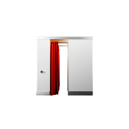 Charlotte Tilbury enclosed photo booth icon with red curtain door, Malaysia