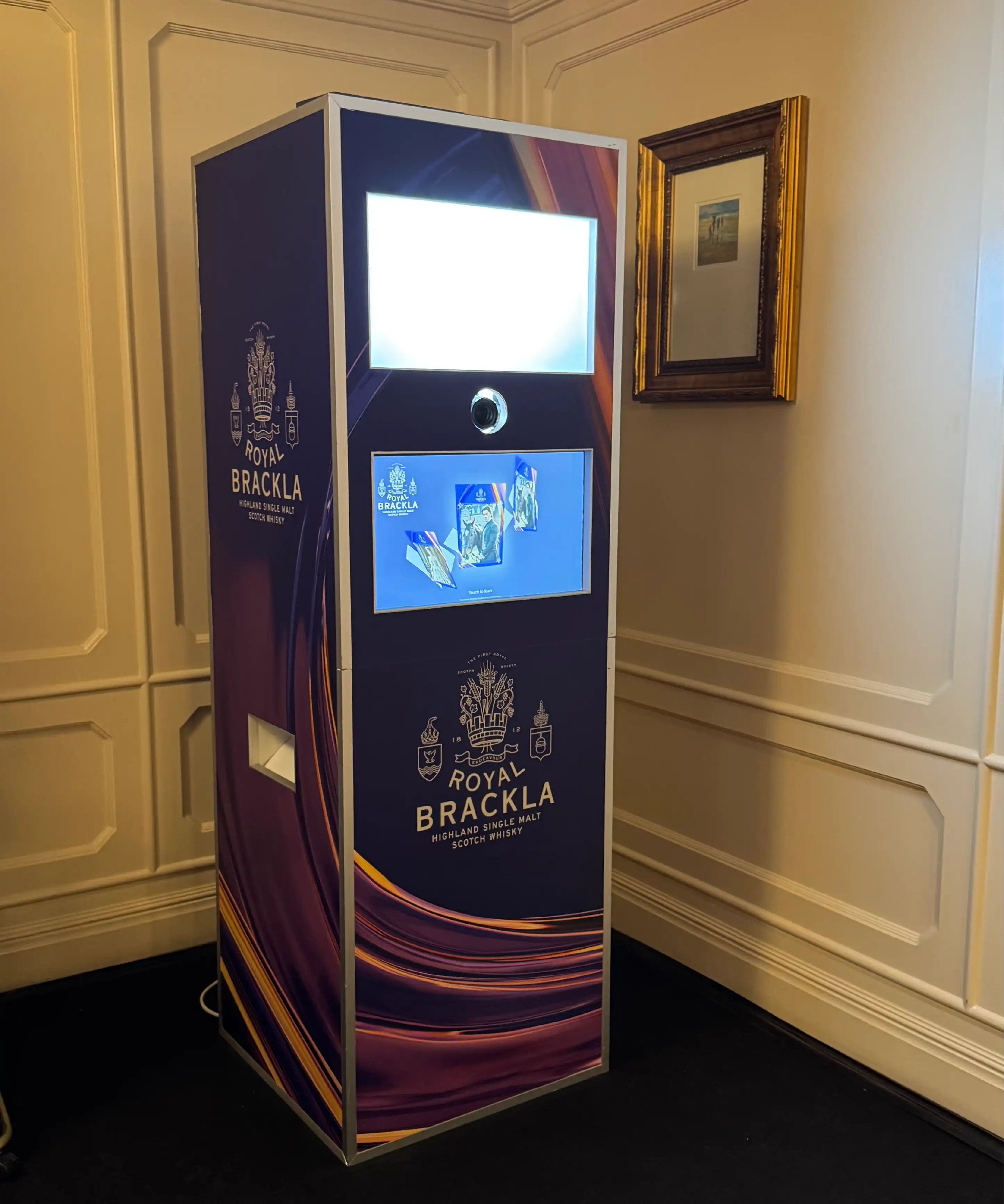 Royal Brackla Instabox photo booth branded exterior, Malaysia whisky brand activation