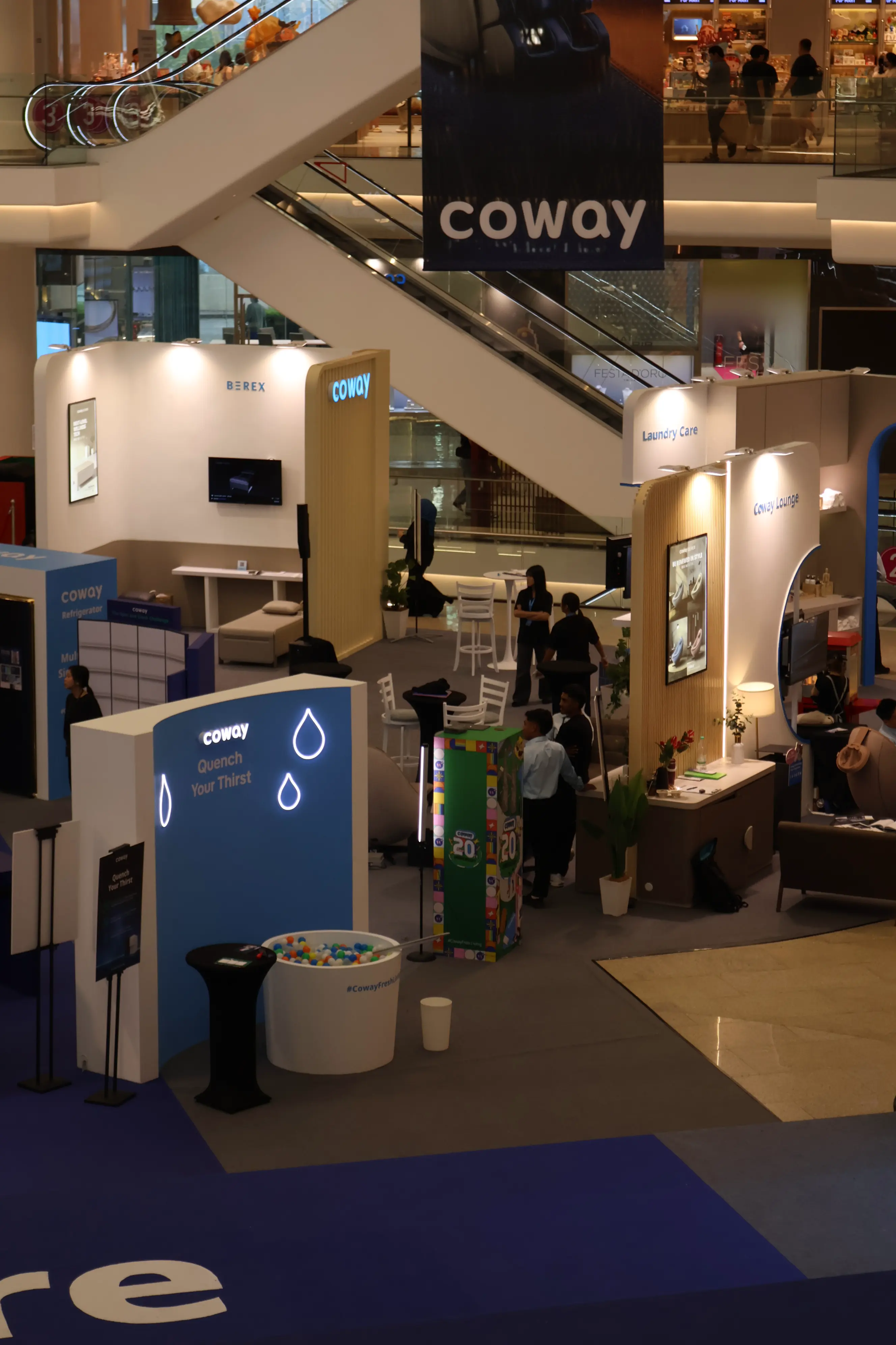 Overhead view of the Coway roadshow booths and lounge inside Pavilion Bukit Jalil