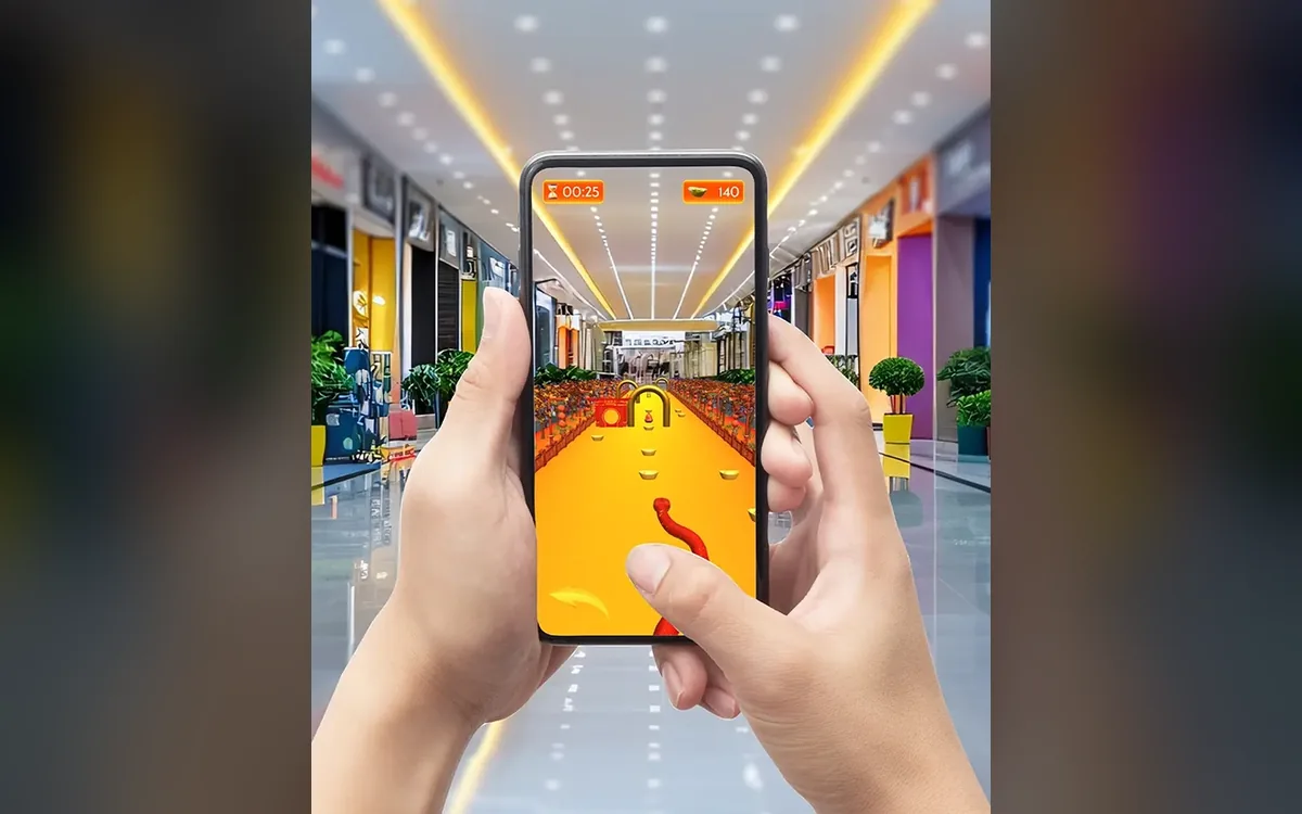 Hands holding a phone playing the Hennessy Year of the Snake Web-AR game