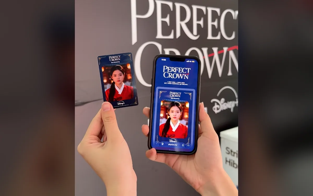 Disney+ Perfect Crown AI portrait printed as a sticker card beside the same portrait on a phone