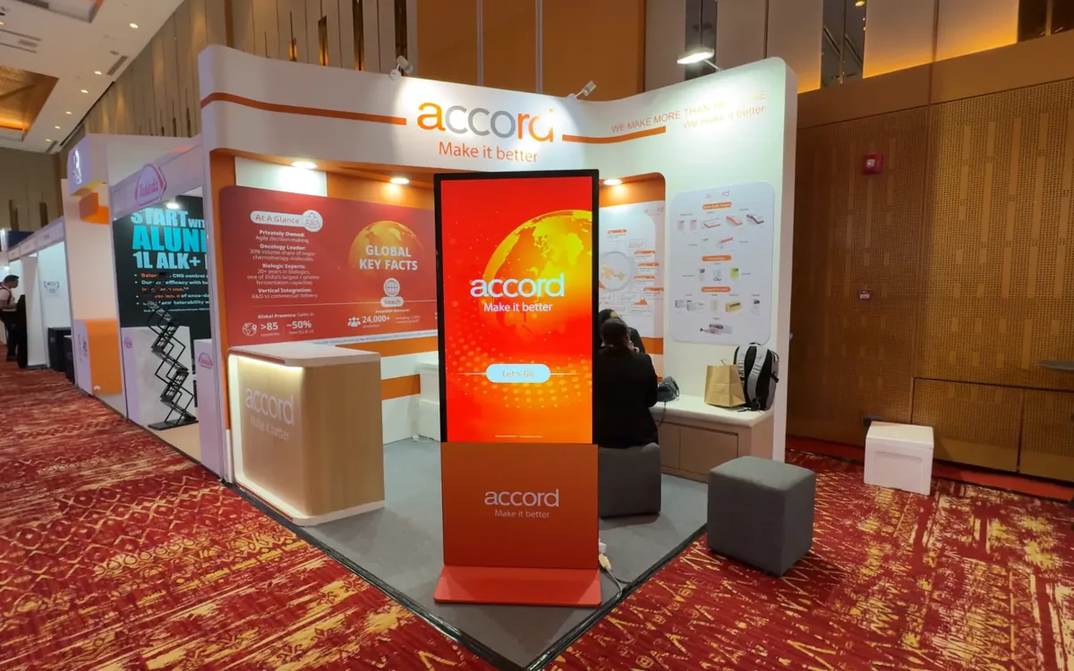 Accord Healthcare booth with the interactive quiz kiosk at the KLCC medical congress
