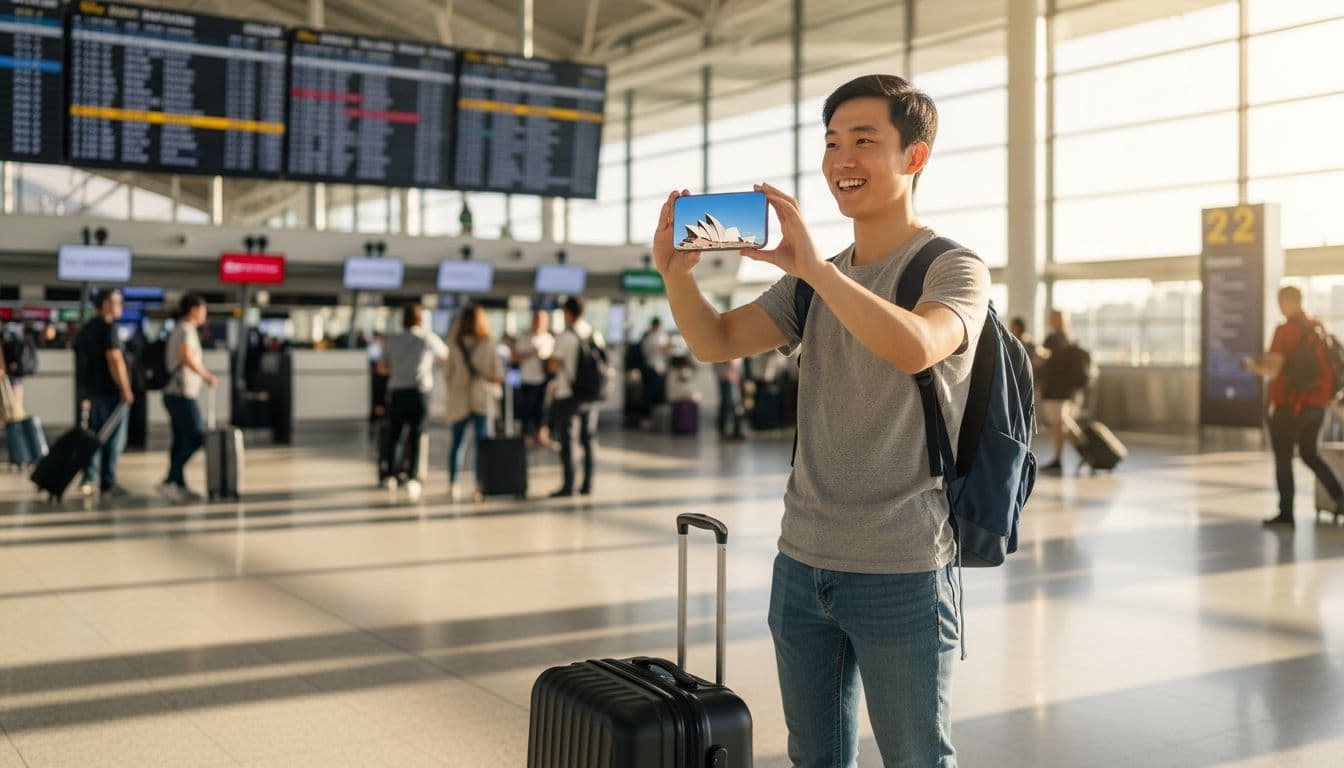 Hong Kong student at airport heading to Australia for study abroad